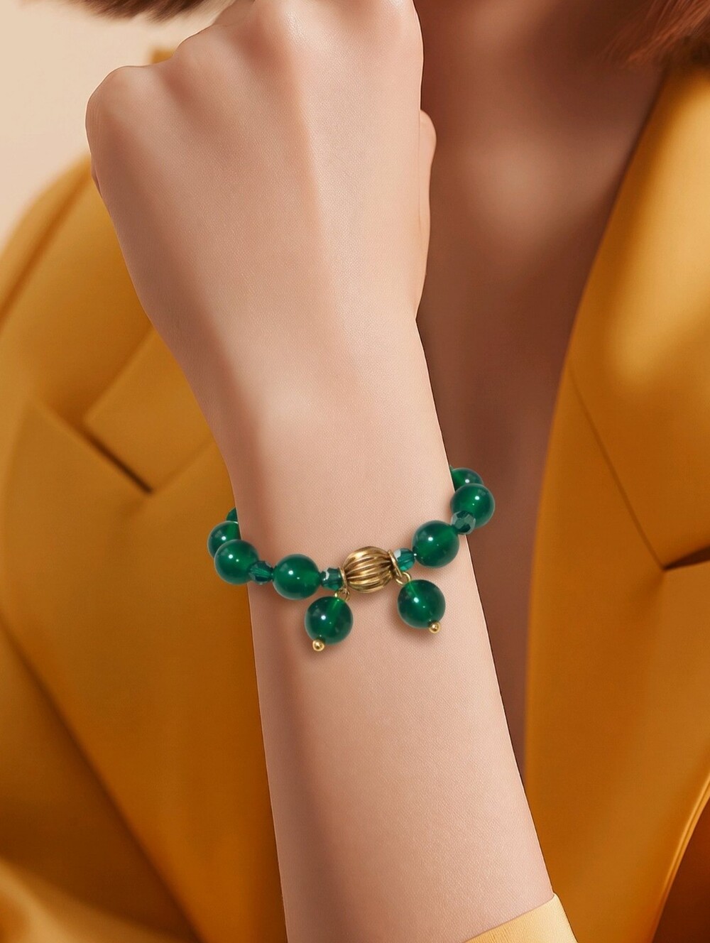 Emerald Green Beaded Roll-on Boho Bracelet